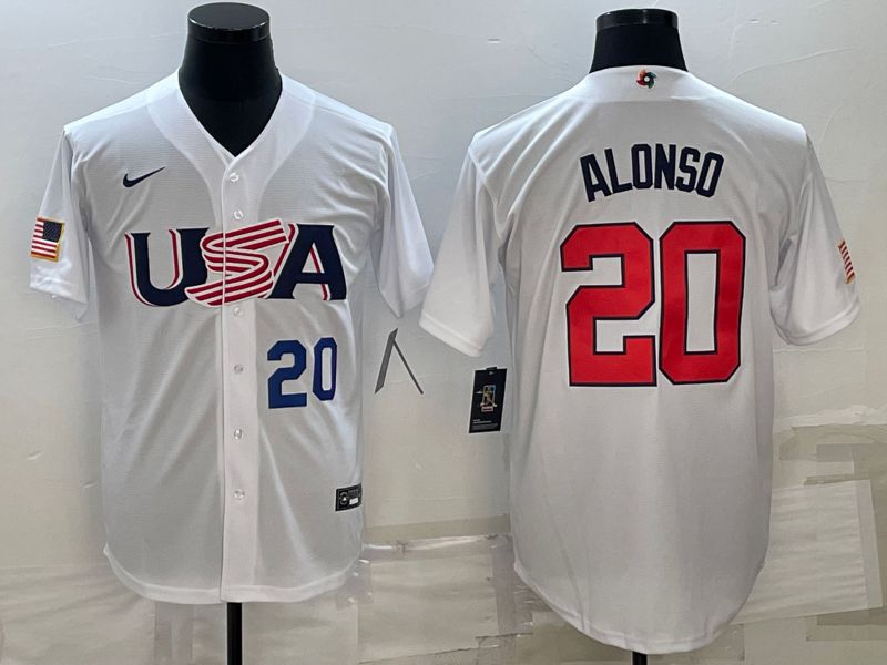 Men 2023 World Cub USA 20 Alonso White Nike MLB Jersey